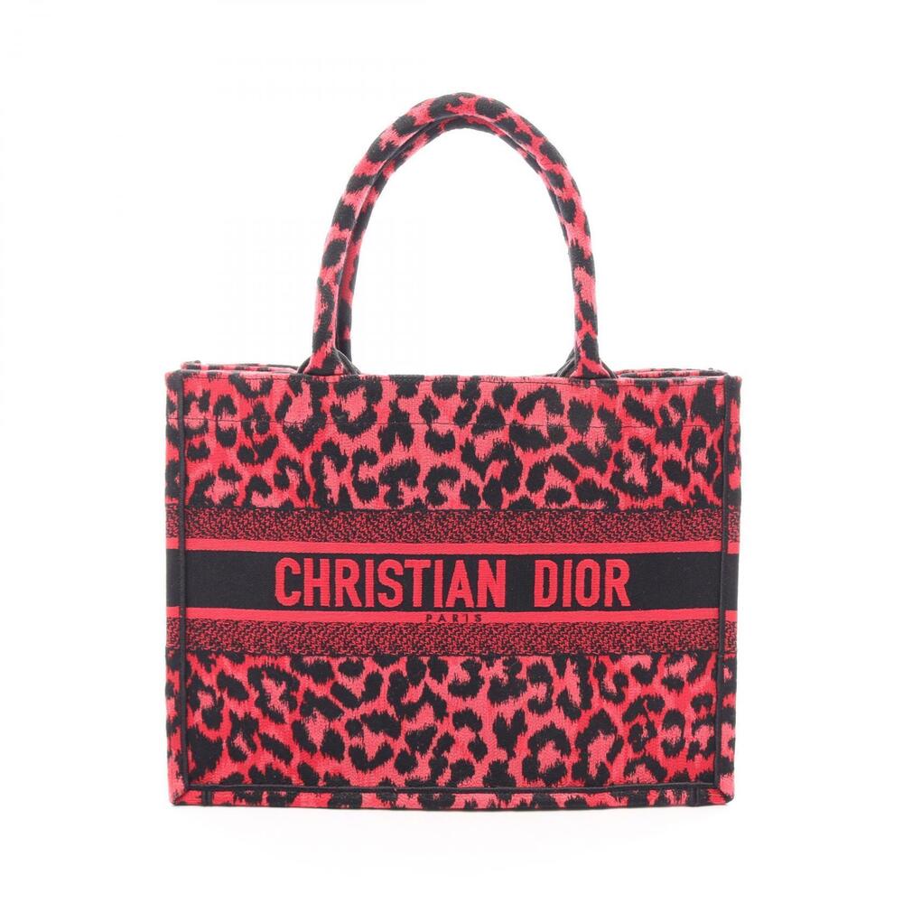 Christian Dior Book Tote Leopard Bag Canvas Red Black